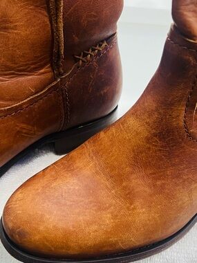 Frye Men's Cognac Brown Leather Cowboy Boots - Distressed Finish